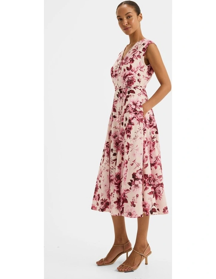 Edie Floral Midi Dress in Pink image 1