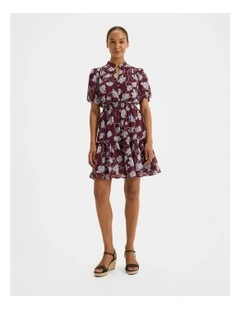Daphne Floral Mini Dress in Bordeaux