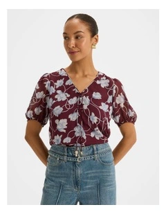 Daphne Floral Blouse in Bordeaux