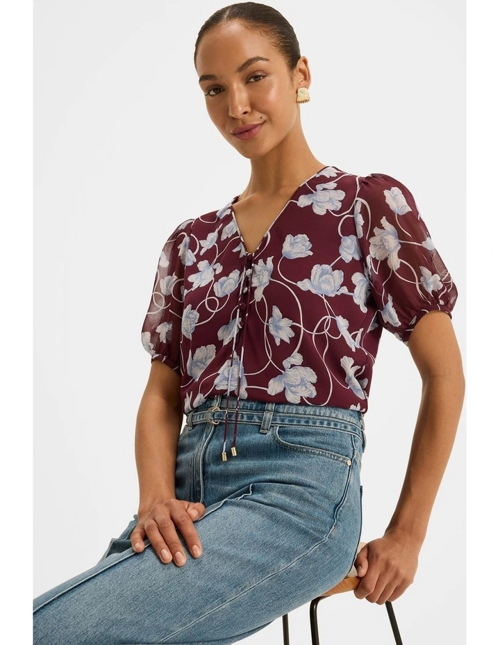 Daphne Floral Blouse in Bordeaux image 5