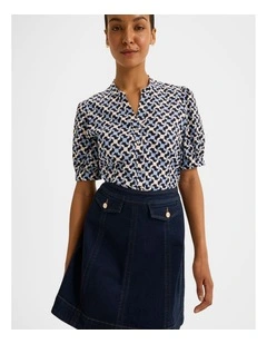 Checkers Puff Sleeve Shirt in Blue