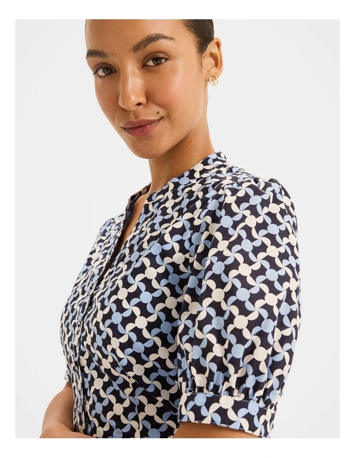 Checkers Puff Sleeve Shirt in Blue image 3