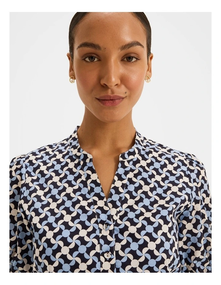 Checkers Puff Sleeve Shirt in Blue image 4