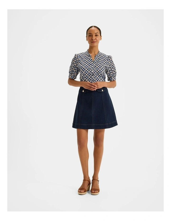Checkers Puff Sleeve Shirt in Blue image 5