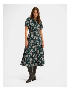Vinta Floral Shirt Dress in Dark Emerald