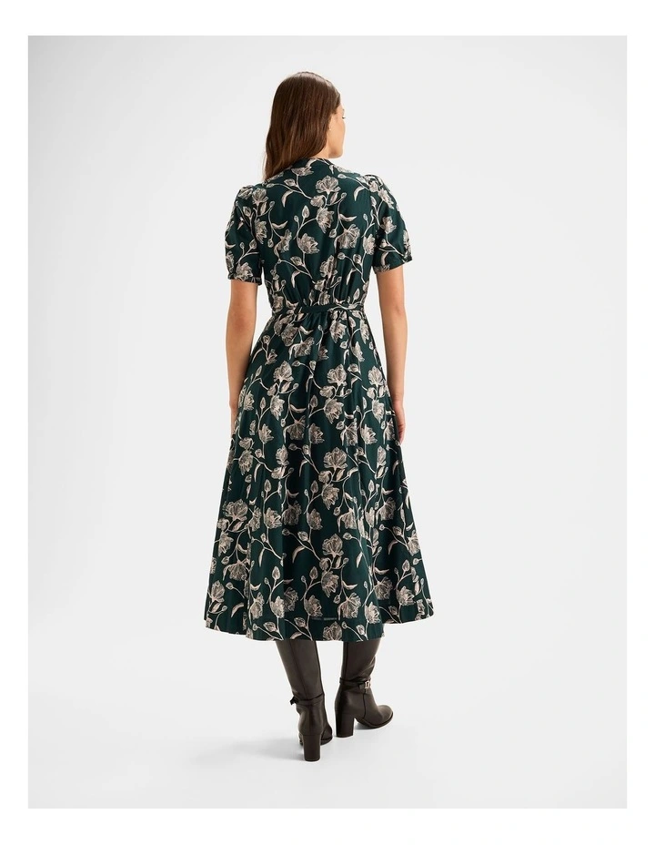 Vinta Floral Shirt Dress in Dark Emerald image 2