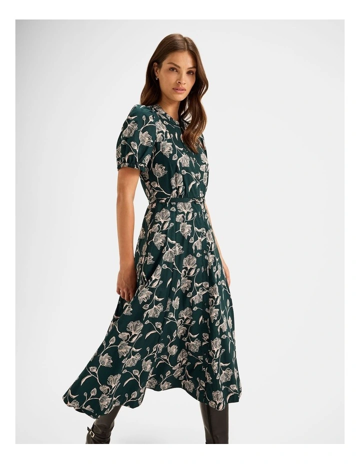Vinta Floral Shirt Dress in Dark Emerald image 5
