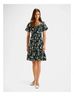 Vinta Floral Mini Dress in Dark Emerald
