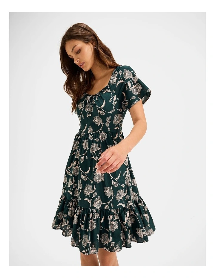 Vinta Floral Mini Dress in Dark Emerald image 4
