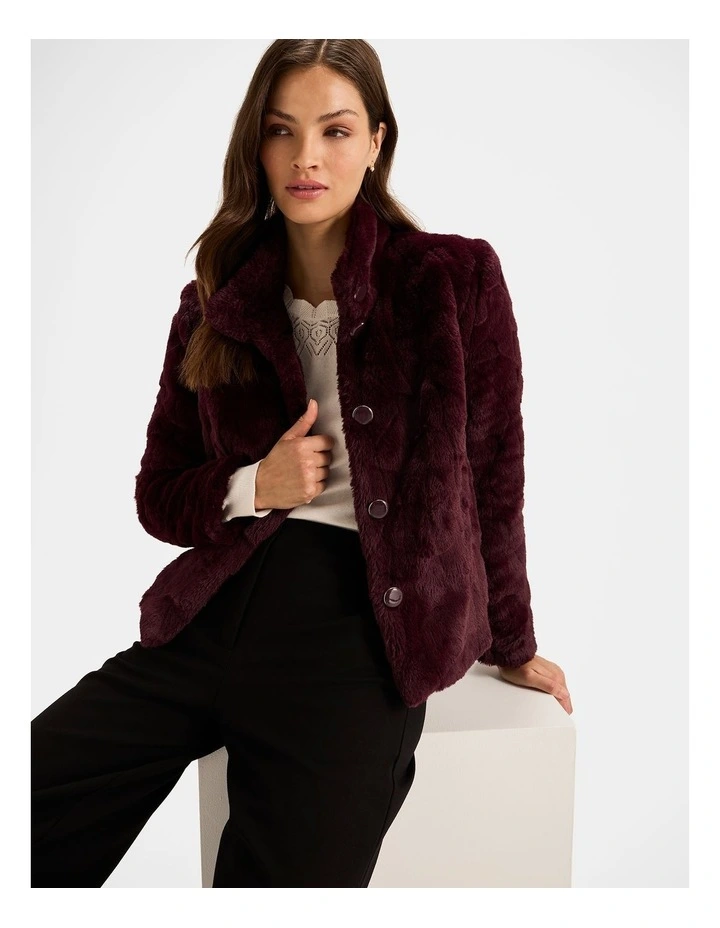 Sovereign Faux Fur Jacket in Bordeaux image 5