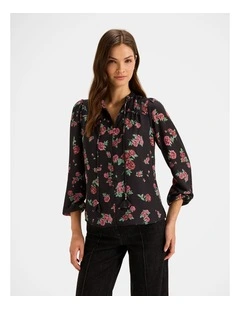 Cameo Floral Blouse in Black