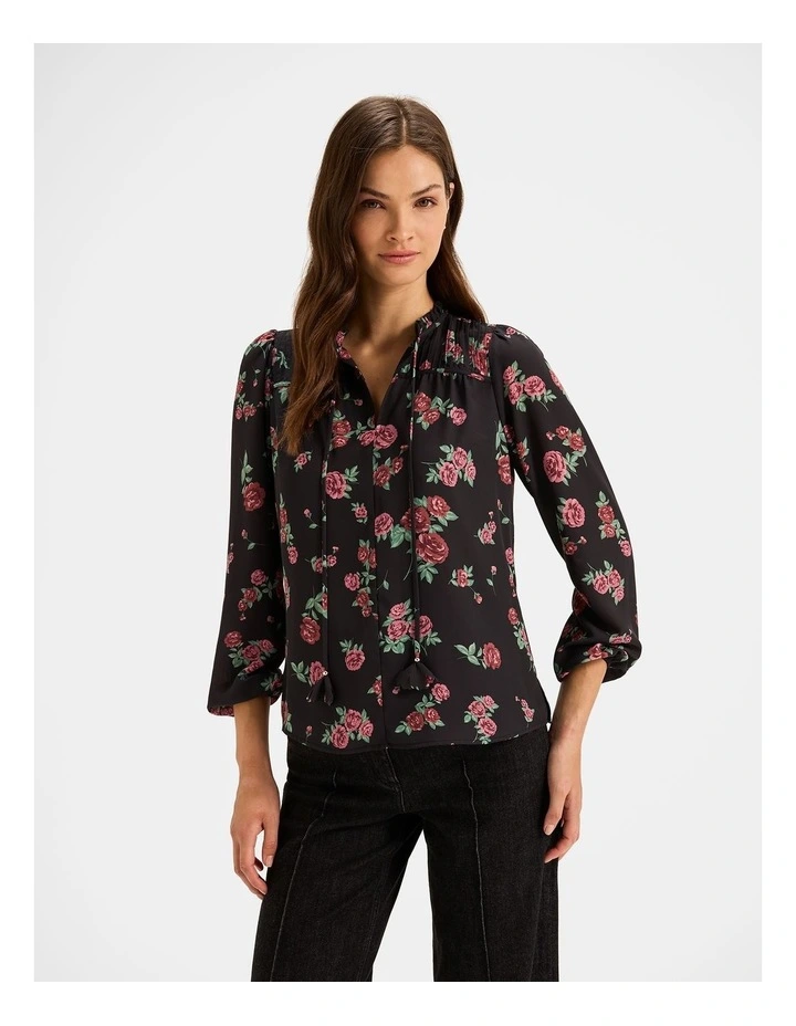 Cameo Floral Blouse in Black image 1