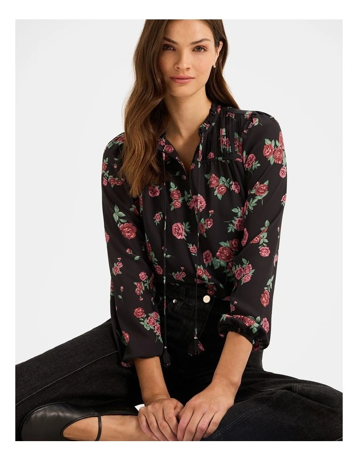 Cameo Floral Blouse in Black image 5
