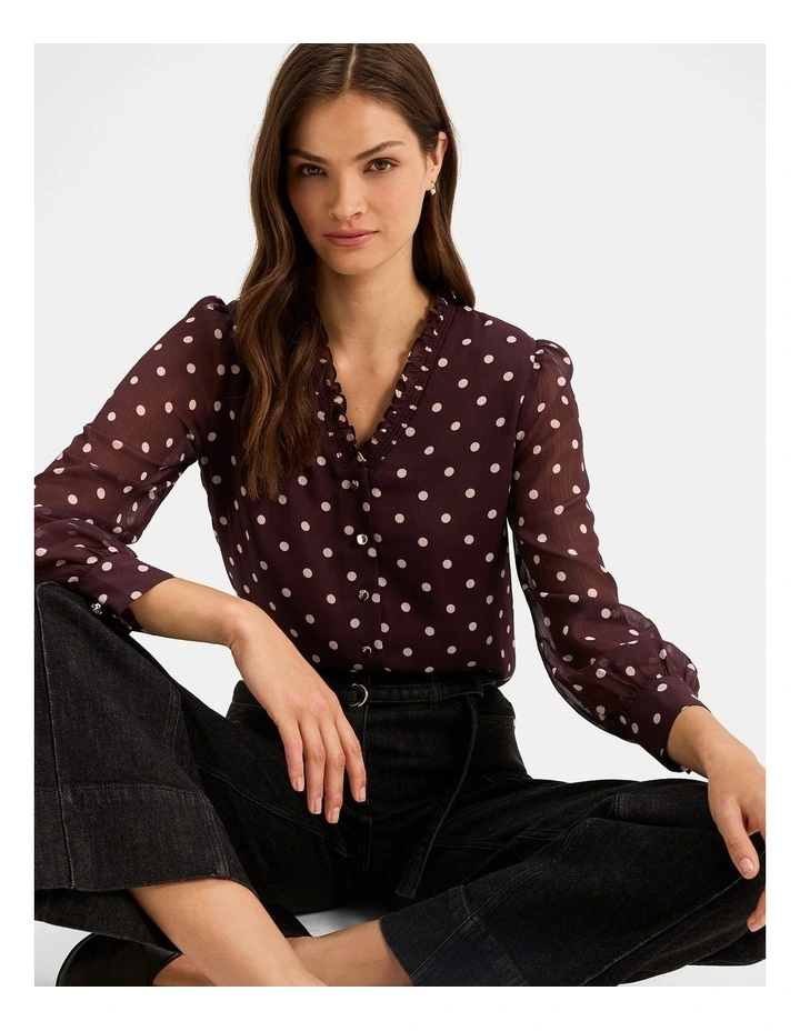 Piccadilly Spot Blouse in Bordeaux image 5