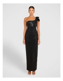 Jessa One Shoulder Gown in Black