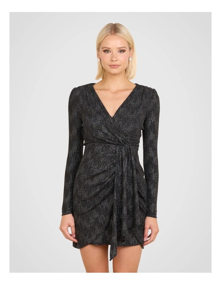 Xiana V-neck Mini Dress in Black image 1