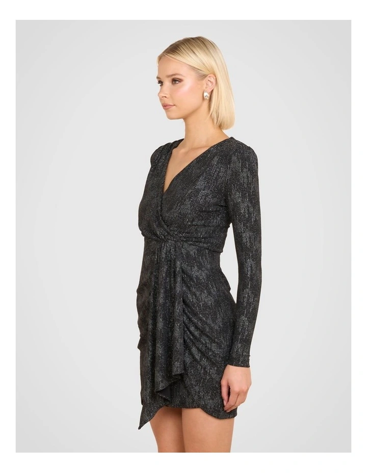 Xiana V-neck Mini Dress in Black image 3