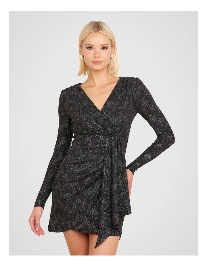 Xiana V-neck Mini Dress in Black image 4
