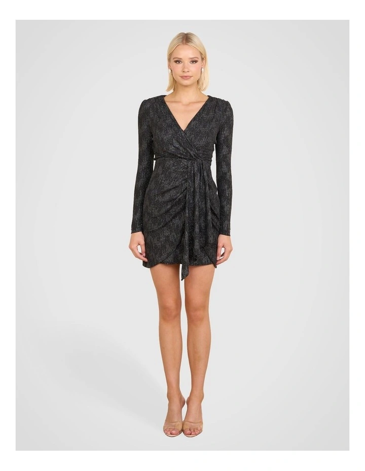 Xiana V-neck Mini Dress in Black image 5
