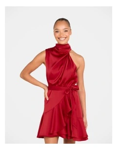Bebe Cowl Neck Mini Dress in Red