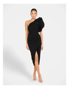 Elise Asymmetric Midi Dress in Black