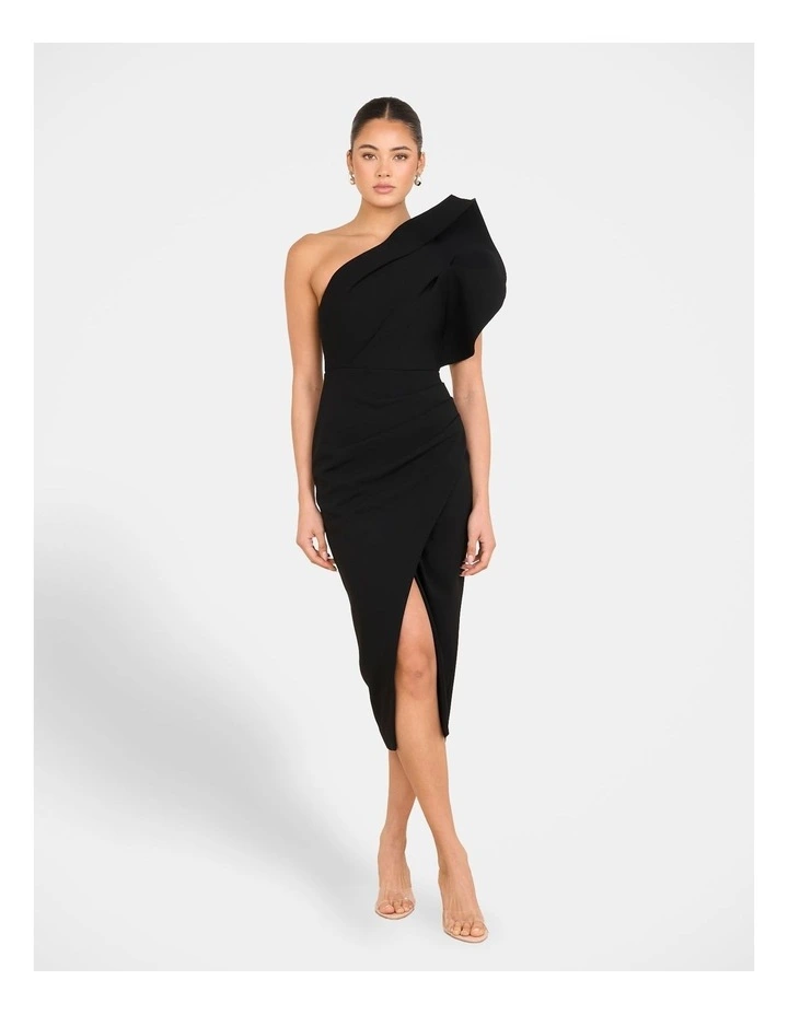 Elise Asymmetric Midi Dress in Black image 1