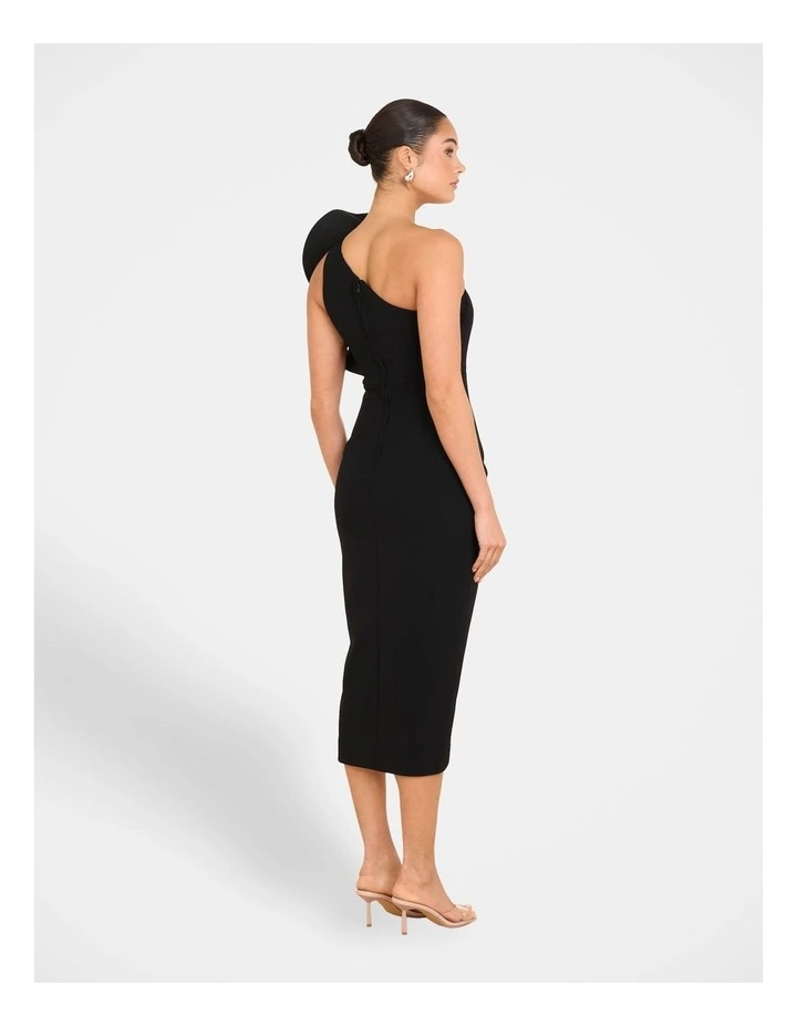 Elise Asymmetric Midi Dress in Black image 2