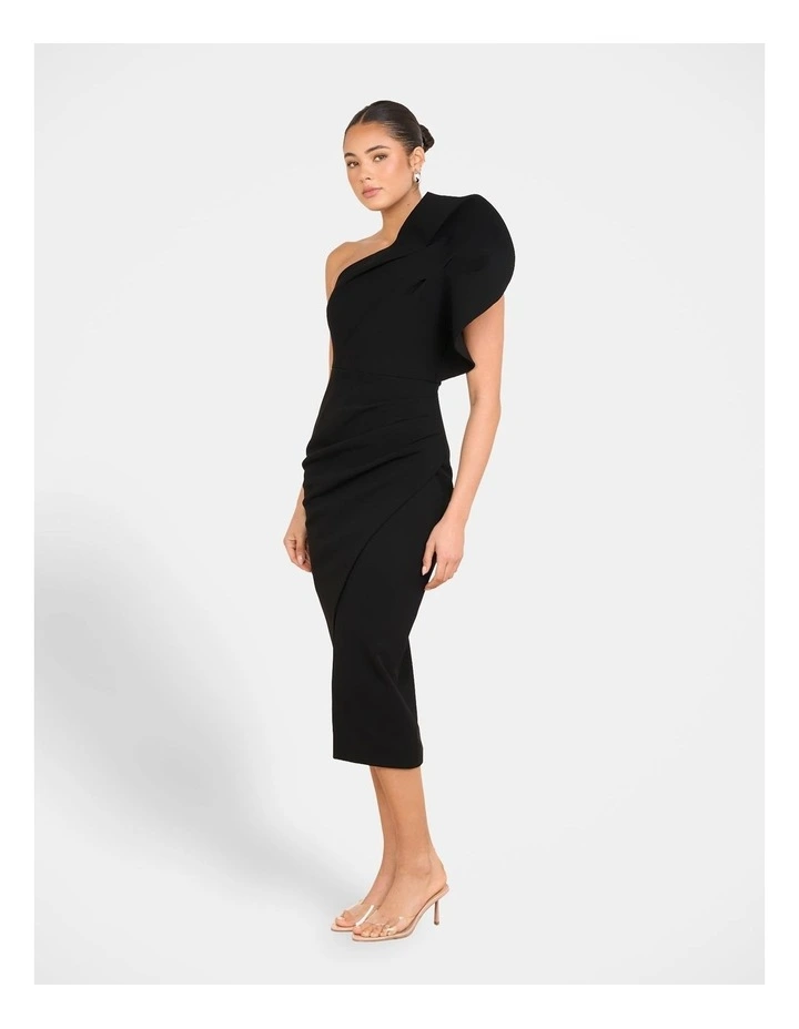 Elise Asymmetric Midi Dress in Black image 3