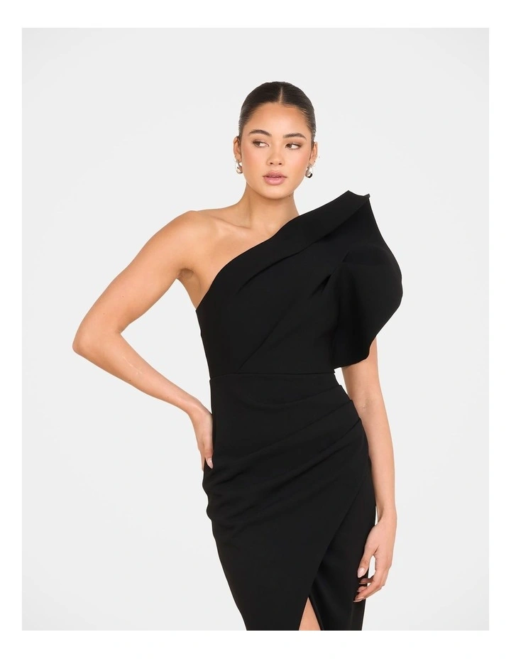 Elise Asymmetric Midi Dress in Black image 4
