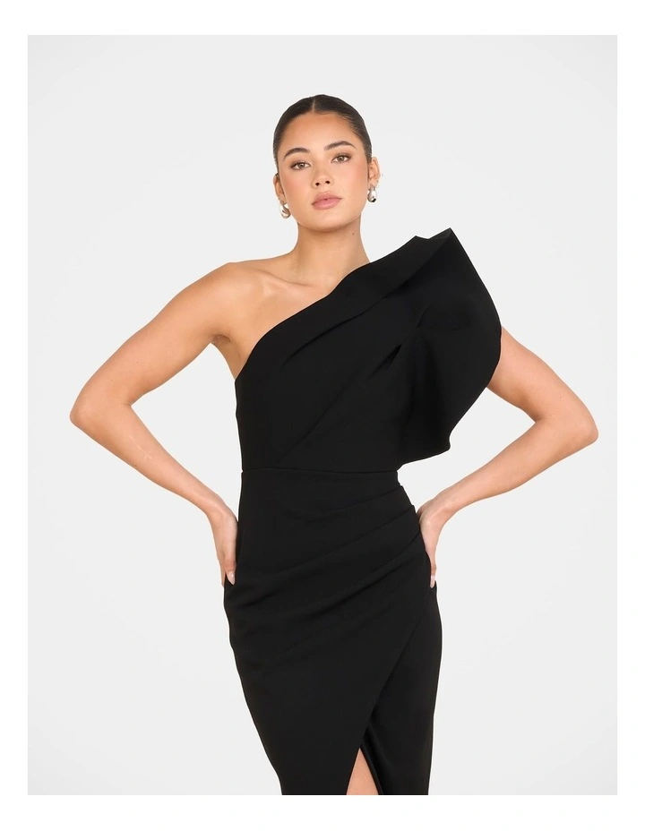 Elise Asymmetric Midi Dress in Black image 5