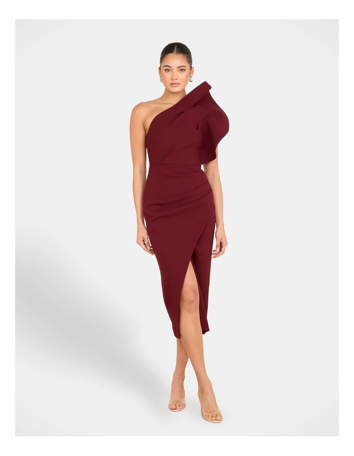 Elise Asymmetric Midi Dress in Red image 1
