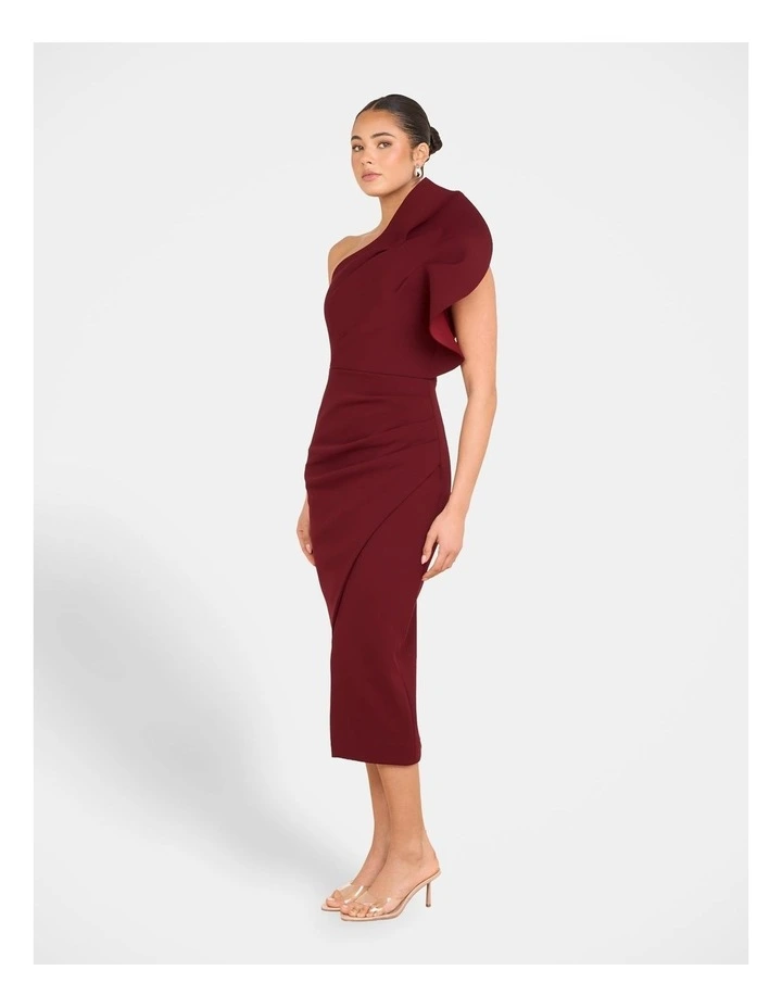 Elise Asymmetric Midi Dress in Red image 3