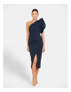 Elise Asymmetric Midi Dress in Blue