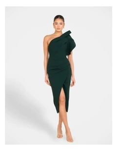 Elise Asymmetric Midi Dress in Green