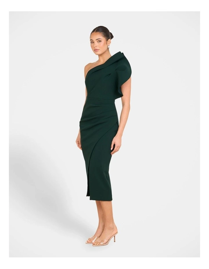 Elise Asymmetric Midi Dress in Green image 3
