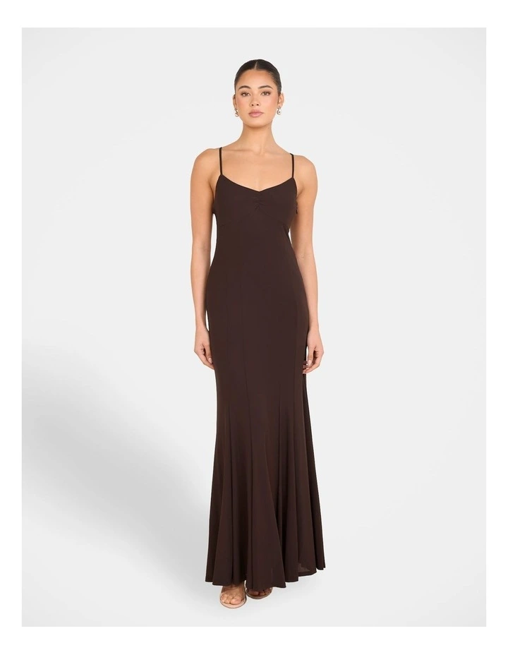 Cassidy Godet Mesh Gown in Brown image 1