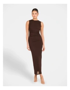 Frika Wrap Detail Maxi Dress in Brown