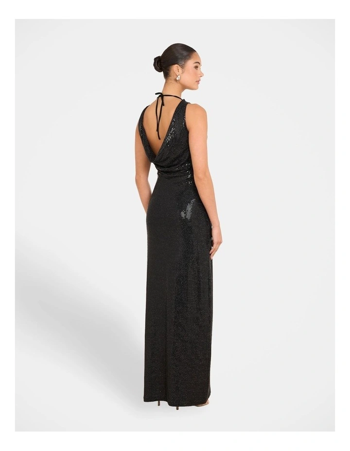 Yazmin Cowl Back Gown in Black image 2