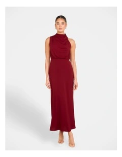 Billie High Neck Cowl Dress in Red