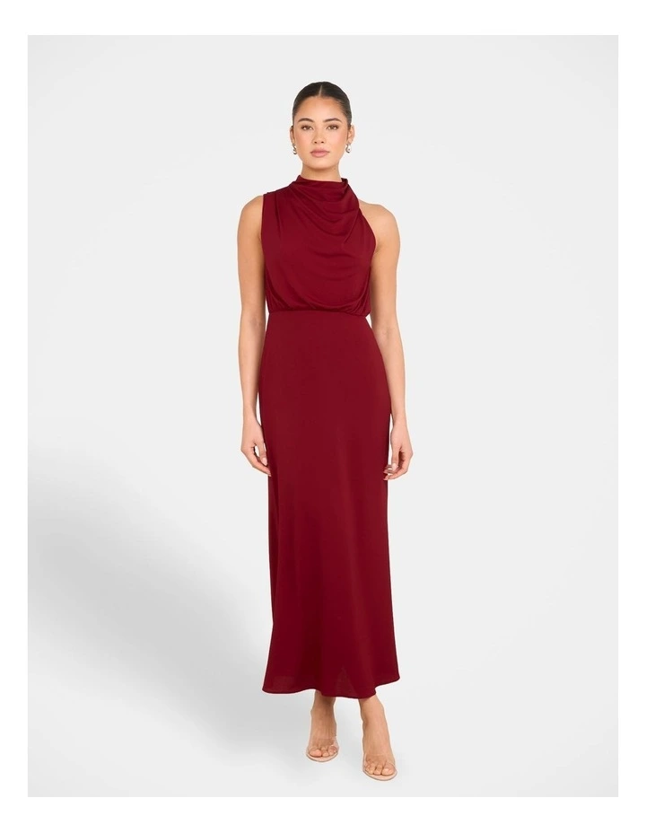 Billie High Neck Cowl Dress in Red image 1
