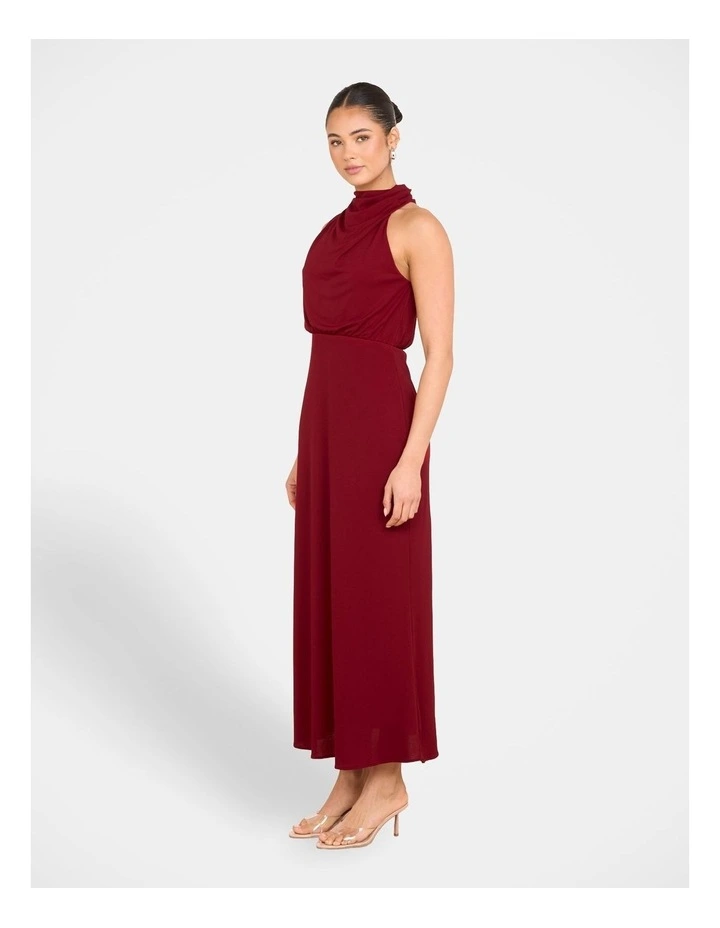 Billie High Neck Cowl Dress in Red image 3