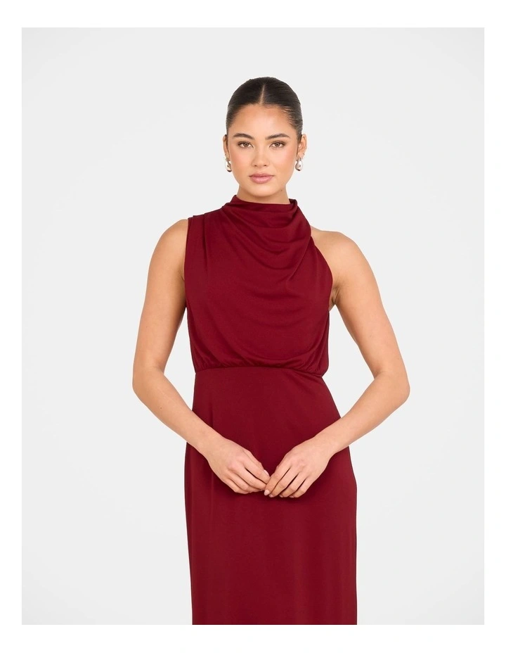 Billie High Neck Cowl Dress in Red image 4