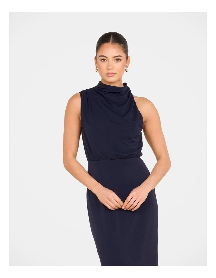 Billie High Neck Cowl Dress in Blue image 4