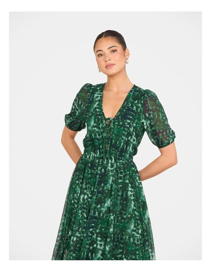 Izmir Tie Front Maxi Dress in Green image 5