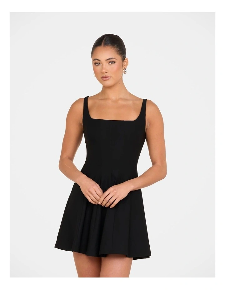 Simone Square Neck Mini Dress in Black image 4