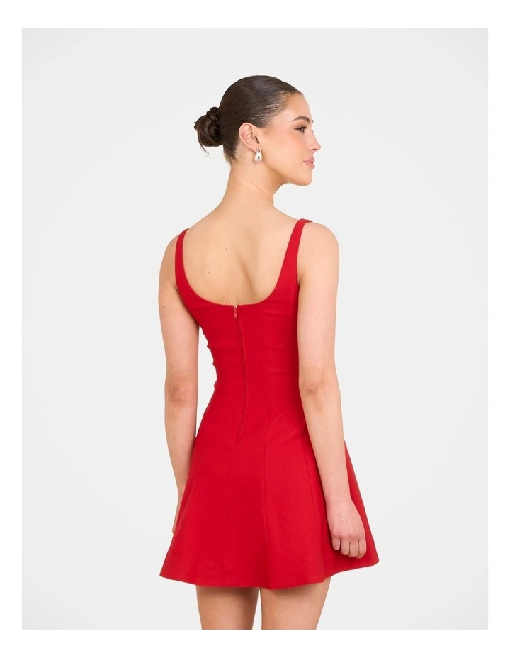 Simone Square Neck Mini Dress in Red image 2