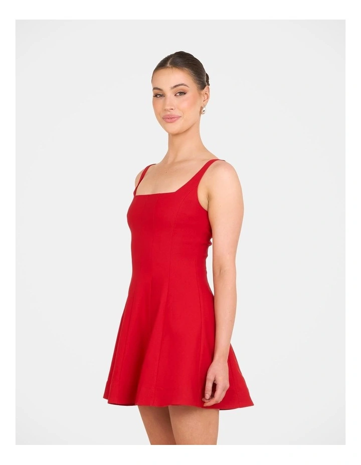 Simone Square Neck Mini Dress in Red image 3