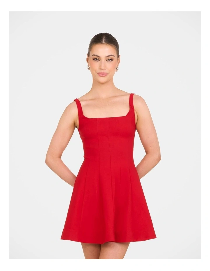 Simone Square Neck Mini Dress in Red image 4