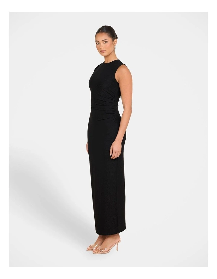 Margo High Neck Lurex Maxi Dress in Black image 3