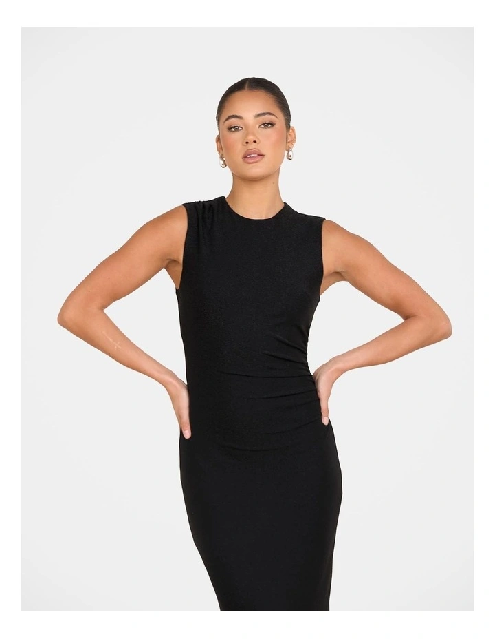 Margo High Neck Lurex Maxi Dress in Black image 4